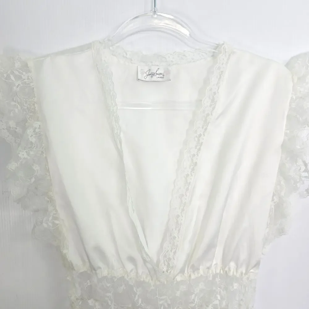 Jaclyn Smith Vintage 90s Satin Lace Lingerie Top Off White Sheer Waist Large - Picture 4 of 7